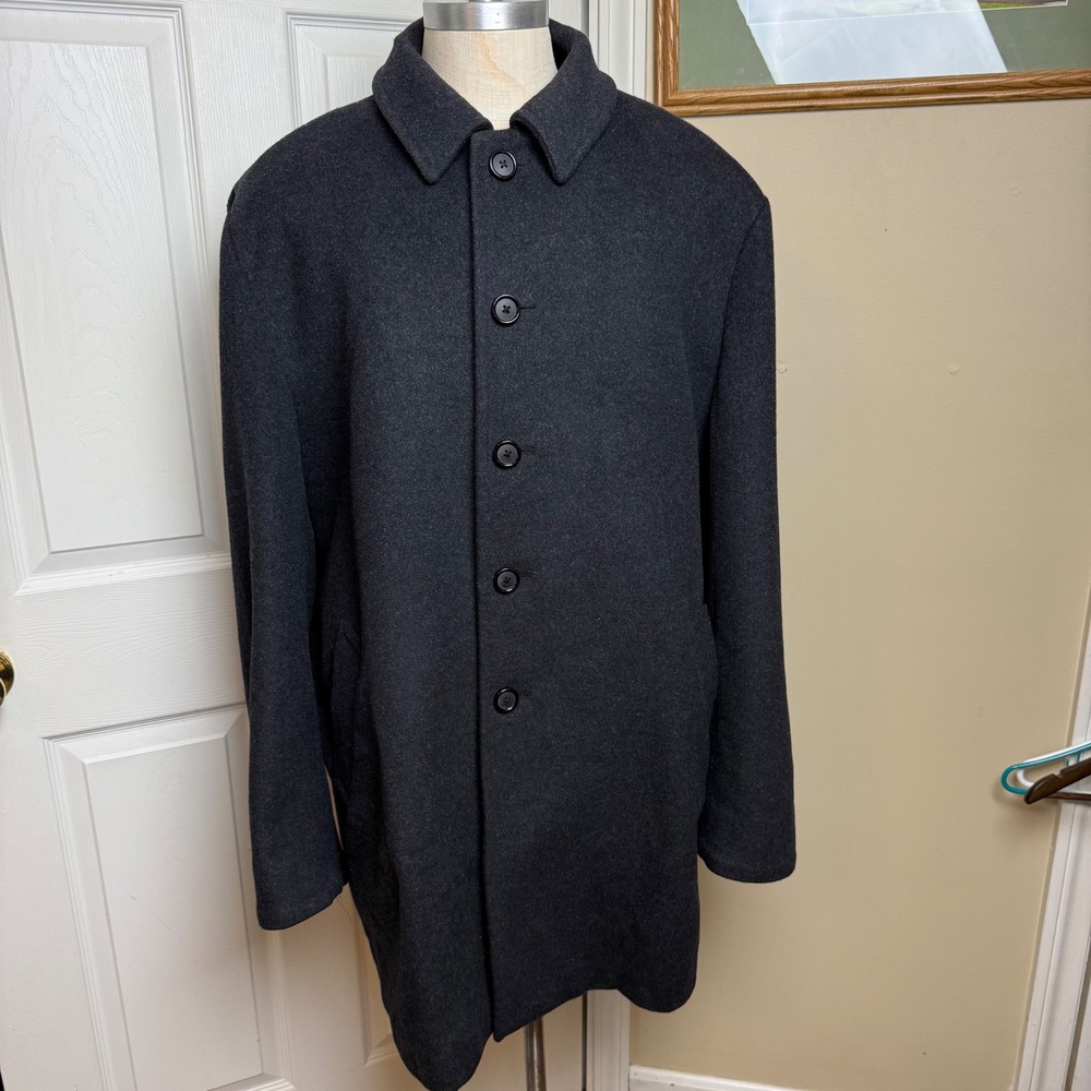 Stafford Performance Men 46L Long Charcoal Gray Wool Blend Car Coat Jacket